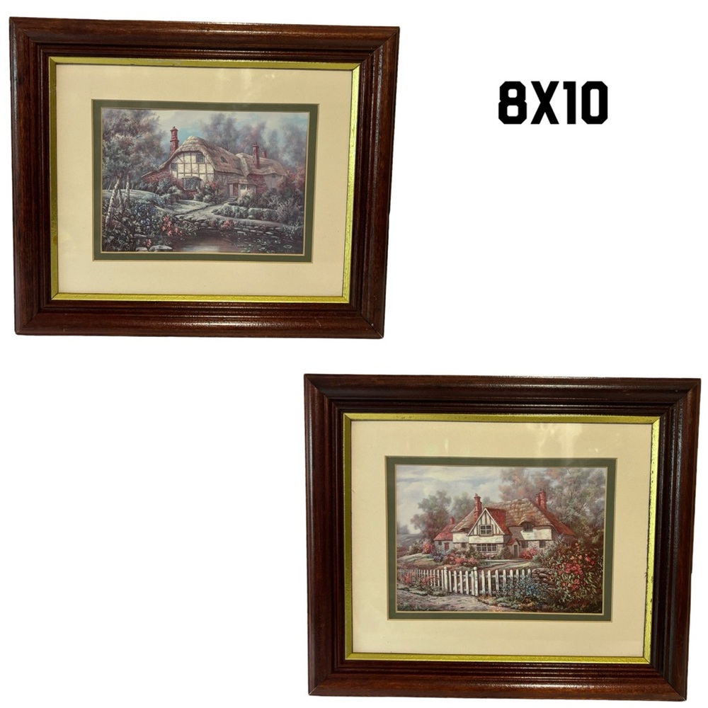 2 Matted Cottage Pics Wooden frames 10X12